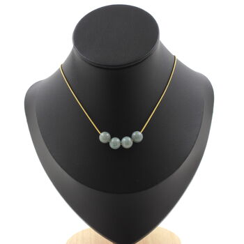 Jade 8 mm 4 beads necklace. Golden stainless steel chain