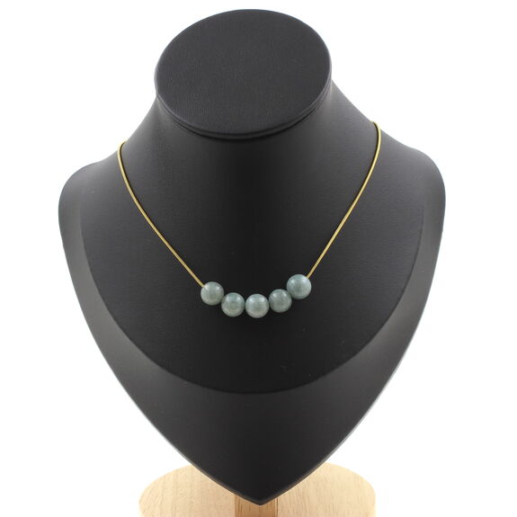 Jade 8 mm 5 beads necklace. Golden stainless steel chain