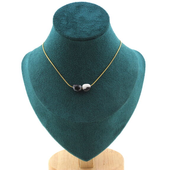 Zebra jasper from Brazil 2 beads necklace. Golden stainless steel chain