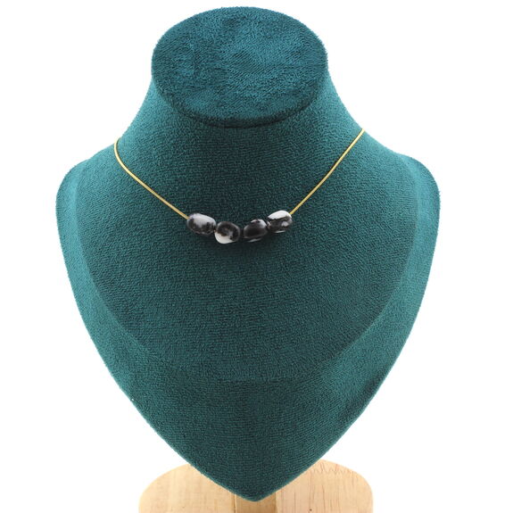 Zebra jasper from Brazil 4 beads necklace. Golden stainless steel chain