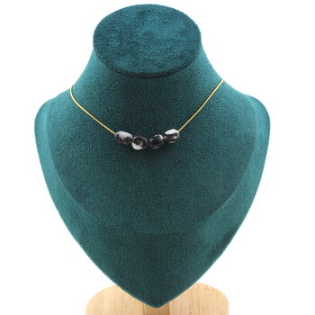 Collier 4 perles Jaspe zèbre du Brésil. Chaine en acier doré inoxydable