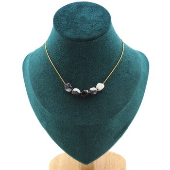 Zebra jasper from Brazil 5 beads necklace. Golden stainless steel chain