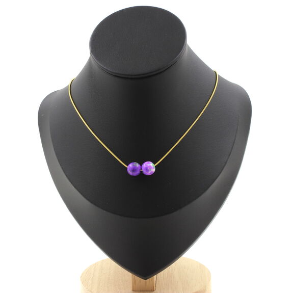 Blue purple Jasper 8 mm 2 beads necklace. Golden stainless steel chain