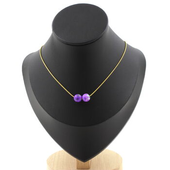 Blue purple Jasper 8 mm 2 beads necklace. Golden stainless steel chain