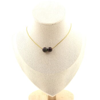 Collier 2 perles Jaspe sang de Dragon 8 mm. Chaine en acier doré inoxydable