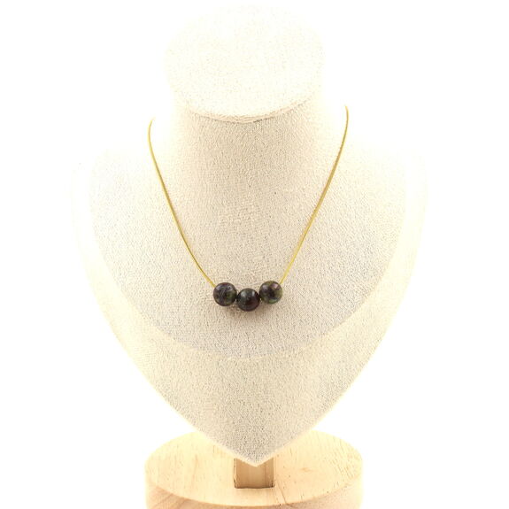 Dragon Blood Jasper 8 mm 3 beads necklace. Golden stainless steel chain