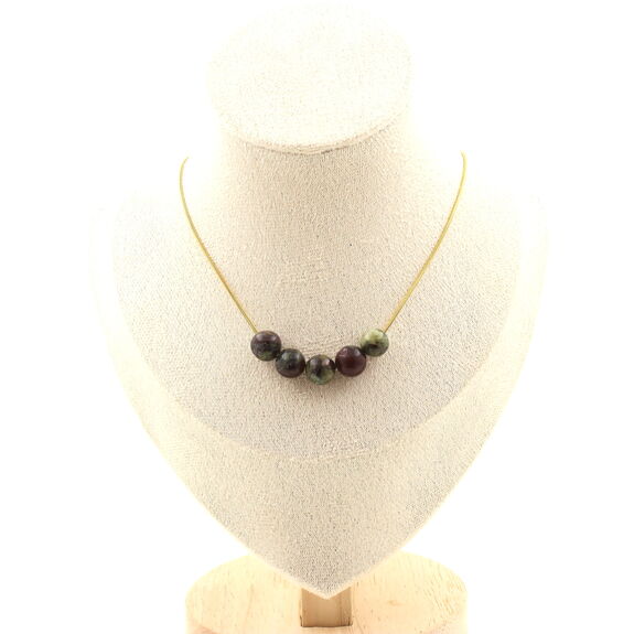 Dragon Blood Jasper 8 mm 5 beads necklace. Golden stainless steel chain