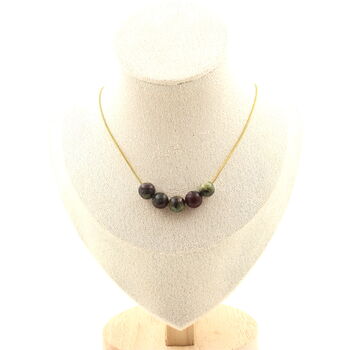Dragon Blood Jasper 8 mm 5 beads necklace. Golden stainless steel chain