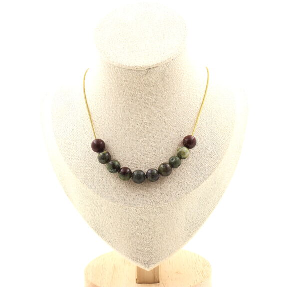 Dragon Blood Jasper 8 mm 10 beads necklace. Golden stainless steel chain