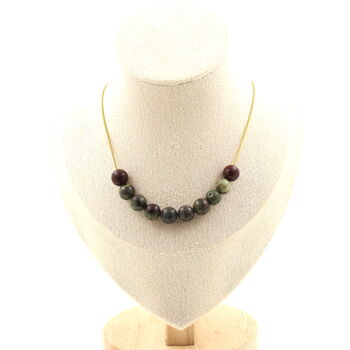 Dragon Blood Jasper 8 mm 10 beads necklace. Golden stainless steel chain
