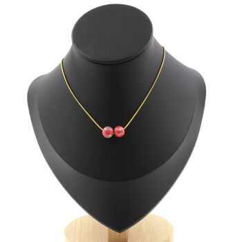 Collier 2 perles Jaspe vert rouge 8 mm. Chaine en acier doré inoxydable