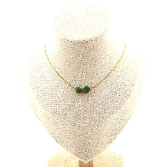 Nephrite Jade from Siberia (Russia) 2 beads necklace. Golden stainless steel chain