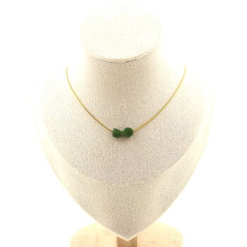 Collier 2 perles Jade néphrite de Sibérie (Russie). Chaine en acier doré inoxydable