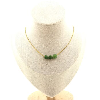 Collier 3 perles Jade néphrite de Sibérie (Russie). Chaine en acier doré inoxydable