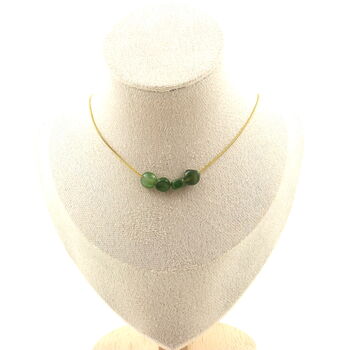 Collier 4 perles Jade néphrite de Sibérie (Russie). Chaine en acier doré inoxydable