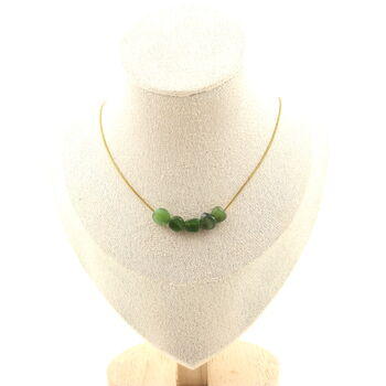 Collier 5 perles Jade néphrite de Sibérie (Russie). Chaine en acier doré inoxydable