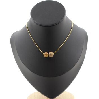 Landscape Jasper 8 mm 2 beads necklace. Golden stainless steel chain