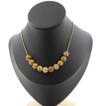 Landscape Jasper 8 mm 10 beads necklace. Golden stainless steel chain