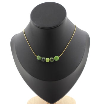 Jade Nephrite from Xiuyan China 5 beads necklace. Stainless steel chain