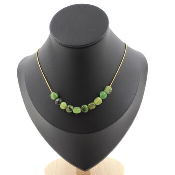 Jade Nephrite from Xiuyan China 10 beads necklace. Golden stainless steel chain