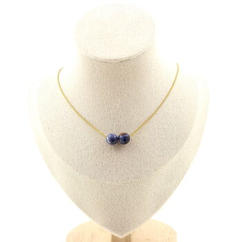 Blue jasper 8 mm 2 beads necklace. Golden stainless steel chain