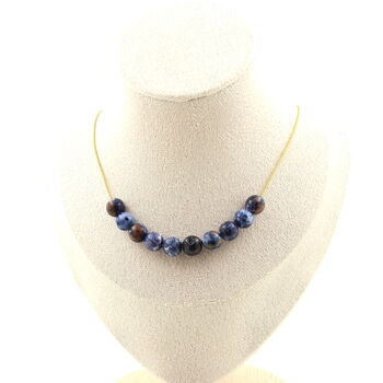 Blue jasper 8 mm 10 beads necklace. Golden stainless steel chain