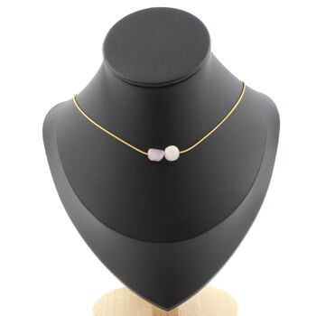 Kunzite from Brazil 2 beads necklace. Golden stainless steel chain