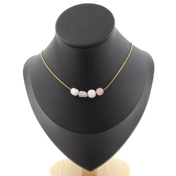 Kunzite from Brazil 4 beads necklace. Golden stainless steel chain