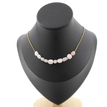 Kunzite from Brazil 10 beads necklace. Golden stainless steel chain
