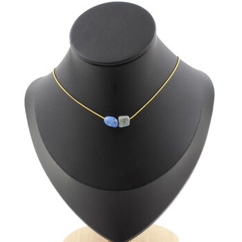 Lapis Lazuli from Pakistan 2 beads necklace. Golden stainless steel chain