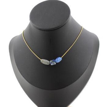 Lapis Lazuli from Pakistan 3 beads necklace. Golden stainless steel chain