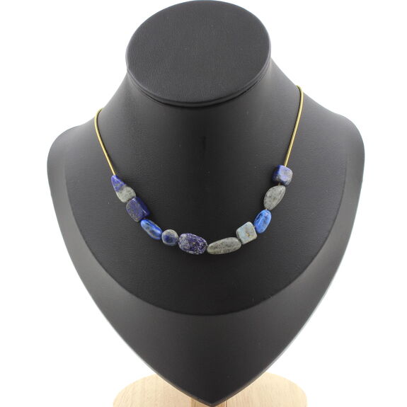 Lapis Lazuli from Pakistan 10 beads necklace. Golden stainless steel chain