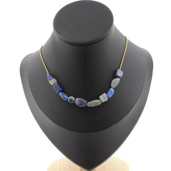 Lapis Lazuli from Pakistan 10 beads necklace. Golden stainless steel chain