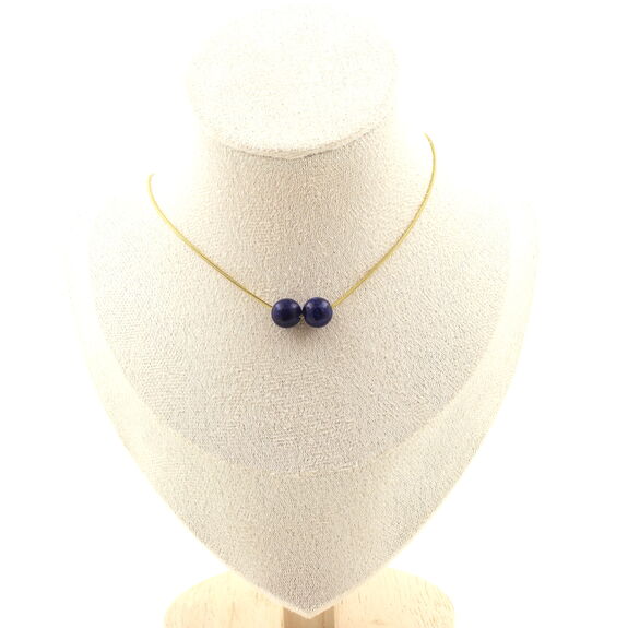 Lapis Lazuli from Pakistan quality 5A 8mm 2 beads necklace. Golden stainless steel chain