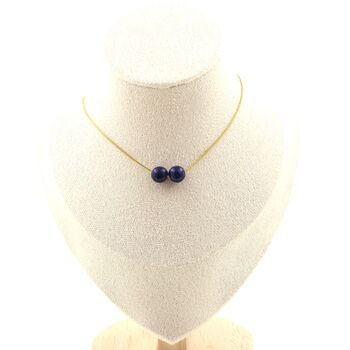 Lapis Lazuli from Pakistan quality 5A 8mm 2 beads necklace. Golden stainless steel chain