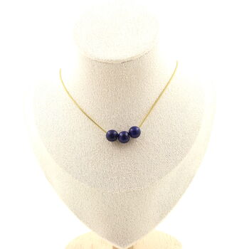 Lapis Lazuli from Pakistan quality 5A 8mm 3 beads necklace. Golden stainless steel chain