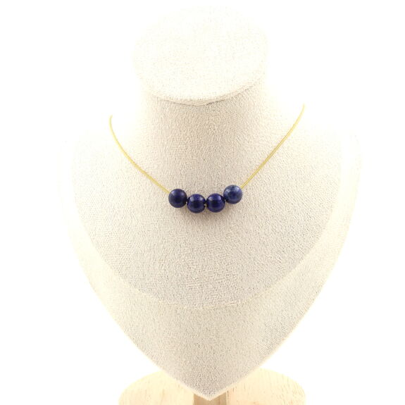 Lapis Lazuli from Pakistan quality 5A 8mm 4 beads necklace. Golden stainless steel chain
