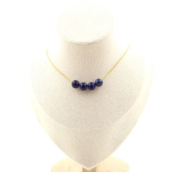 Lapis Lazuli from Pakistan quality 5A 8mm 4 beads necklace. Golden stainless steel chain