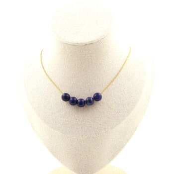 Lapis Lazuli from Pakistan quality 5A 8mm 5 beads necklace. Golden stainless steel chain