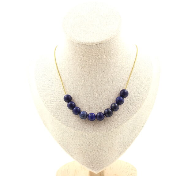 Lapis Lazuli from Pakistan quality 5A 8mm 10 beads necklace. Golden stainless steel chain