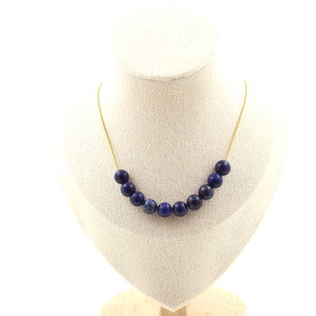 Lapis Lazuli from Pakistan quality 5A 8mm 10 beads necklace. Golden stainless steel chain