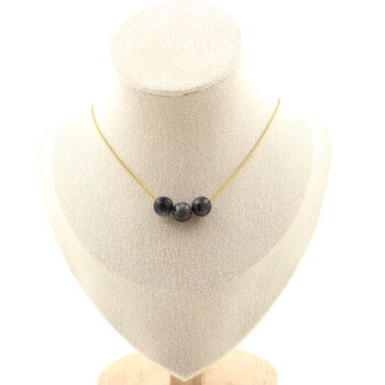 Labradorite 8mm 3 beads necklace. Golden stainless steel chain