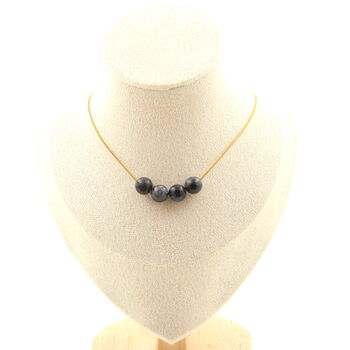 Labradorite 8mm 4 beads necklace. Golden stainless steel chain