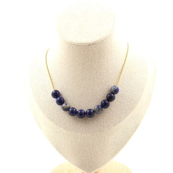 Lapis Lazuli 8 mm 10 beads necklace. Golden stainless steel chain