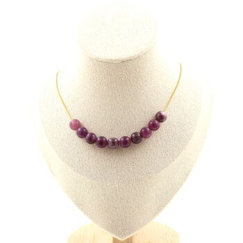 Collier 10 perles Lépidolite 8 mm. Chaine en acier doré inoxydable