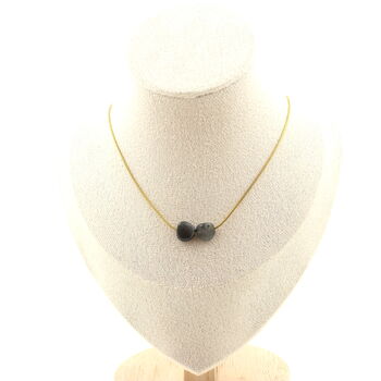Collier 2 perles Labradorite de Finlande. Chaine en acier doré inoxydable