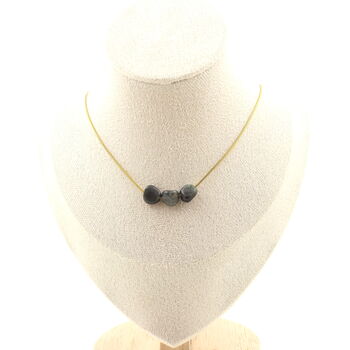 Labradorite from Finland 3 beads necklace. Golden stainless steel chain
