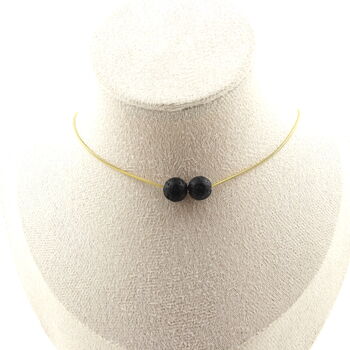 Lava 8 mm 2 beads necklace. Golden stainless steel chain