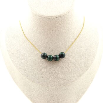Malachite from Congo quality 7A 8 mm 4 beads necklace. Golden stainless steel chain