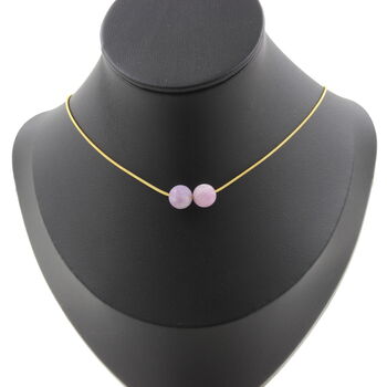 Matte purple Mica 8 mm 2 beads necklace. Golden stainless steel chain